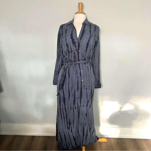 NEW NWT Hatley Blue Navy Tie Dye Button Down Belted Long Sleeve Maxi Dress - Picture 5 of 16